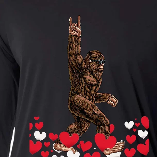 Bigfoot Valentines Day Funny Hearts Sasquatch Love Cooling Performance Long Sleeve Crew