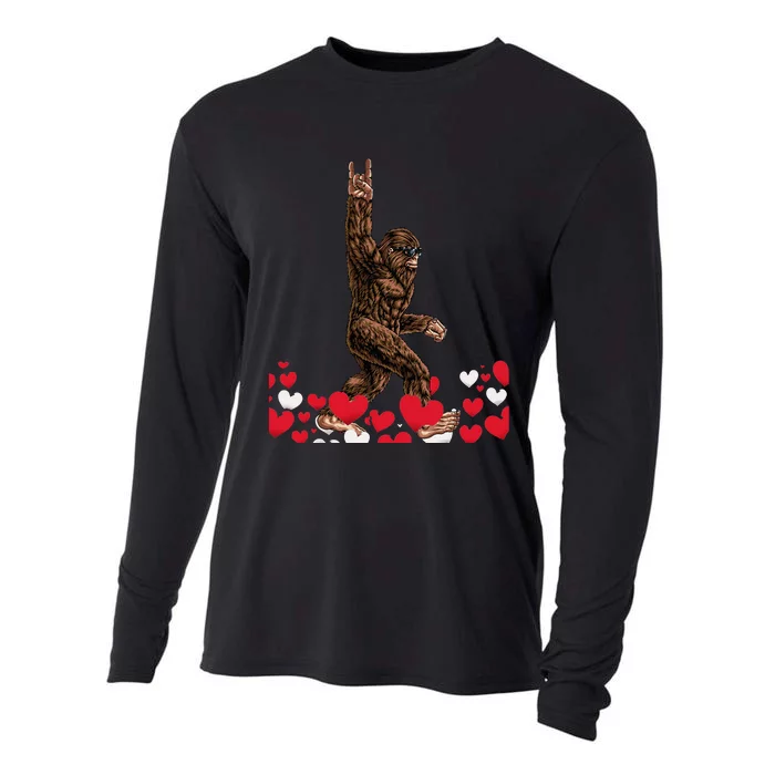 Bigfoot Valentines Day Funny Hearts Sasquatch Love Cooling Performance Long Sleeve Crew