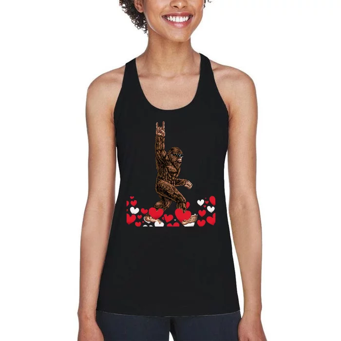 Bigfoot Valentines Day Funny Hearts Sasquatch Love Women's Racerback Tank