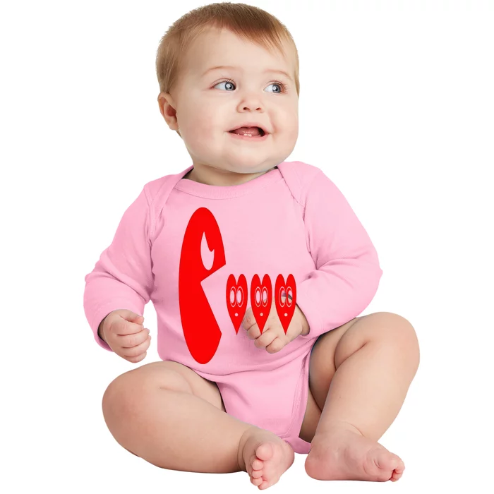 Boy Valentines Day Hearts Eating Funny Gamer Game Baby Long Sleeve Bodysuit