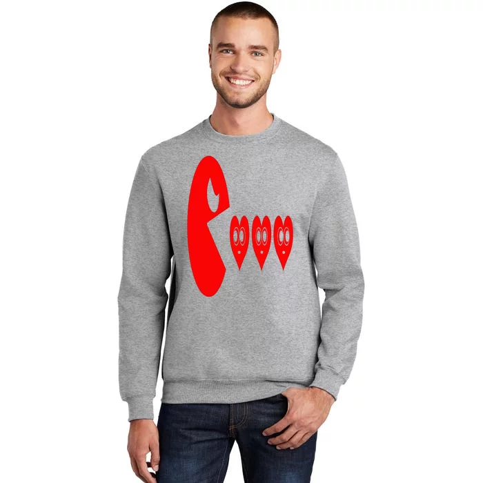 Boy Valentines Day Hearts Eating Funny Gamer Game Tall Sweatshirt