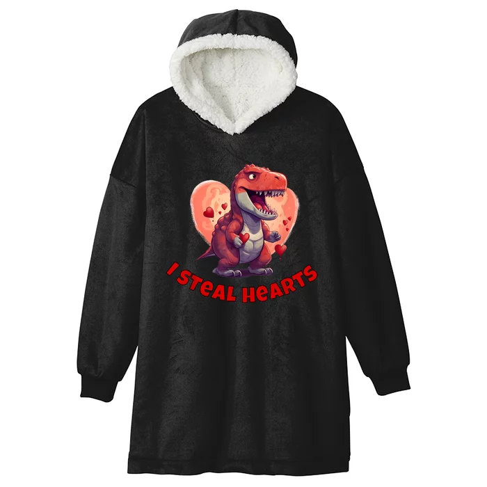 Boy Valentines Day Dino | I Steal Hearts Hooded Wearable Blanket