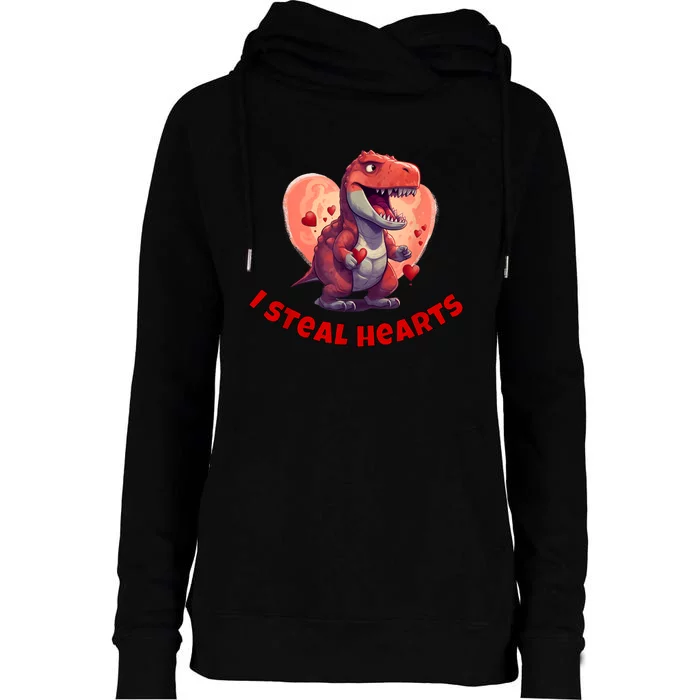 Boy Valentines Day Dino | I Steal Hearts Womens Funnel Neck Pullover Hood