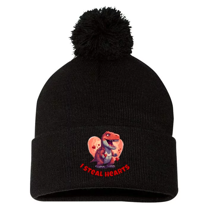 Boy Valentines Day Dino | I Steal Hearts Pom Pom 12in Knit Beanie