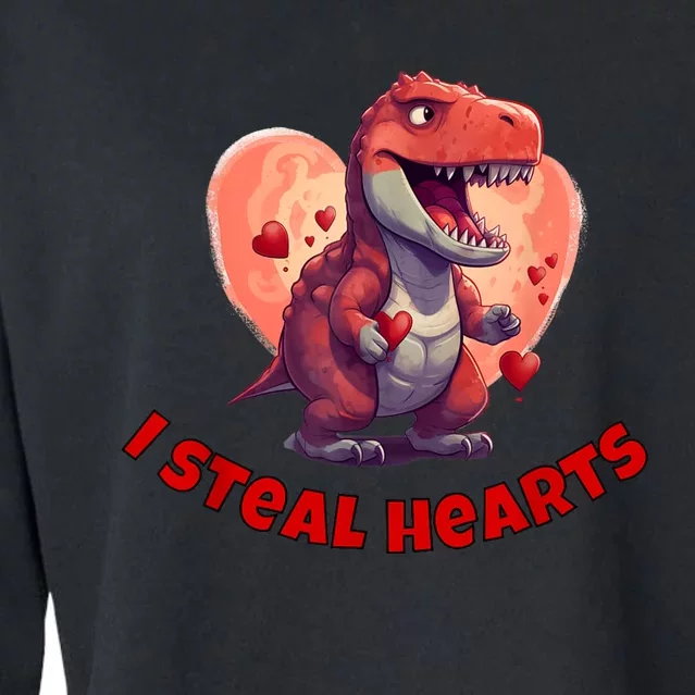 Boy Valentines Day Dino | I Steal Hearts Cropped Pullover Crew