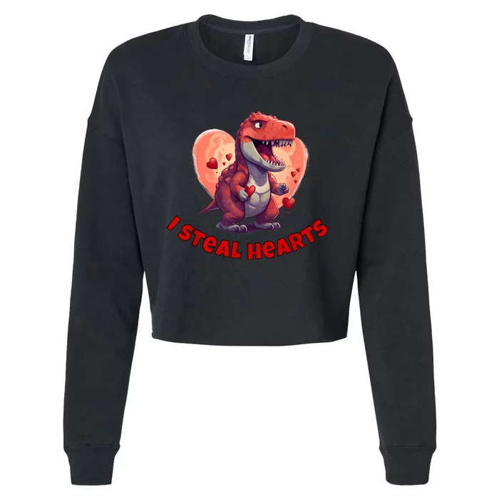 Boy Valentines Day Dino | I Steal Hearts Cropped Pullover Crew