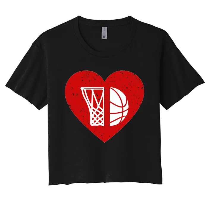 Basketball Valentine Day For Basketball Lover Gifts Heart Women's Crop Top Tee