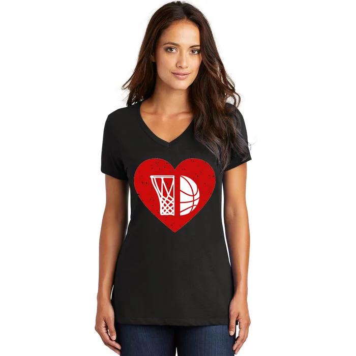 Basketball Valentine Day For Basketball Lover Gifts Heart Women's V-Neck T-Shirt