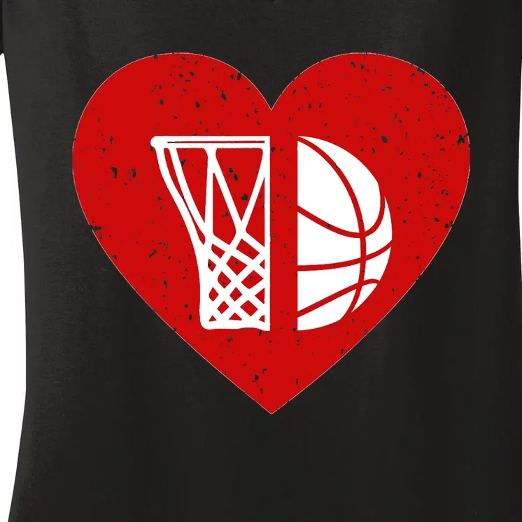 Basketball Valentine Day For Basketball Lover Gifts Heart Women's V-Neck T-Shirt