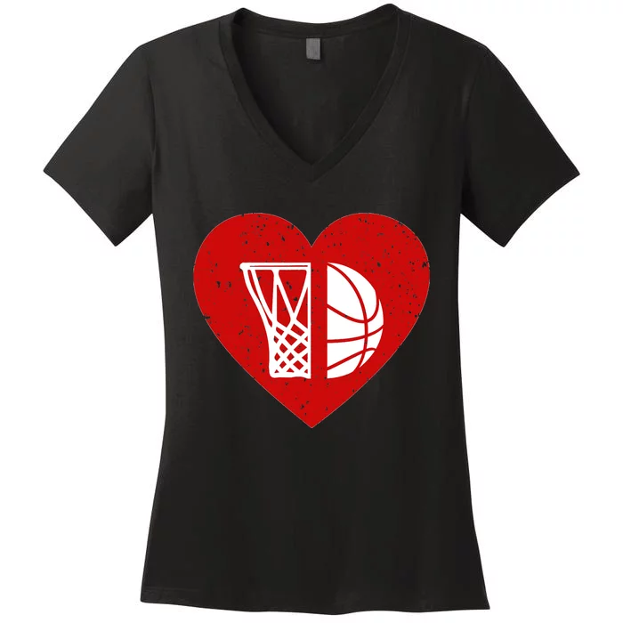 Basketball Valentine Day For Basketball Lover Gifts Heart Women's V-Neck T-Shirt