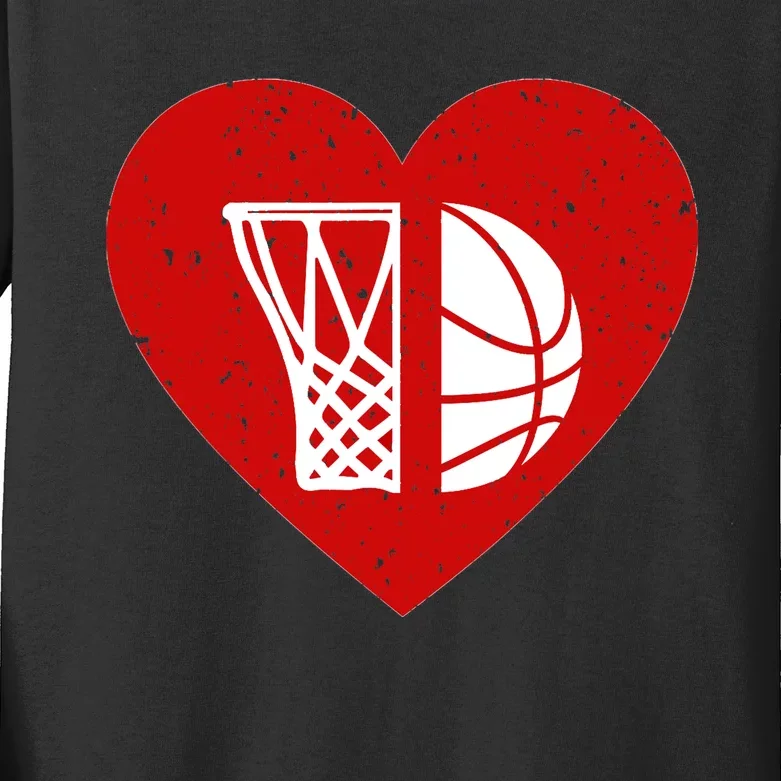 Basketball Valentine Day For Basketball Lover Gifts Heart Kids Long Sleeve Shirt