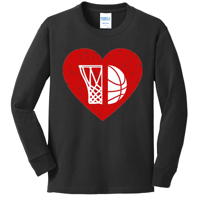 Basketball Valentine Day For Basketball Lover Gifts Heart Kids Long Sleeve Shirt