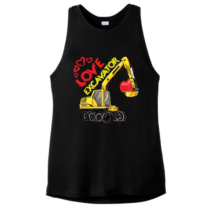 Boy Valentines Day Gift Love Construction Excavator Cool Gift Ladies Tri-Blend Wicking Tank