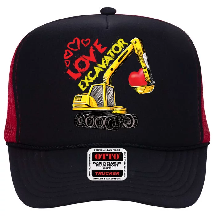 Boy Valentines Day Gift Love Construction Excavator Cool Gift High Crown Mesh Trucker Hat