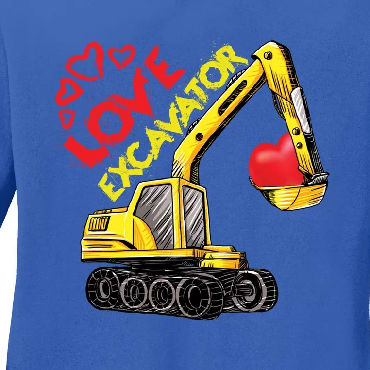 Boy Valentines Day Gift Love Construction Excavator Cool Gift Ladies Long Sleeve Shirt