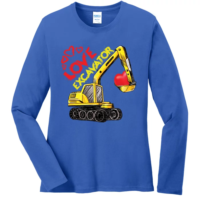 Boy Valentines Day Gift Love Construction Excavator Cool Gift Ladies Long Sleeve Shirt