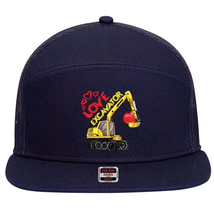 Boy Valentines Day Gift Love Construction Excavator Cool Gift 7 Panel Mesh Trucker Snapback Hat