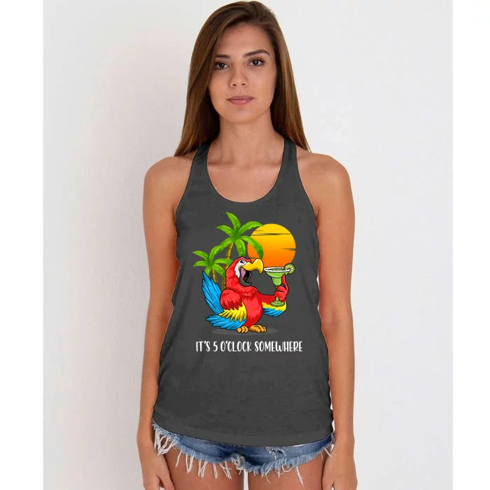 Beach Vacation Drinking Parrot ItS 5 OClock Somewhere Women's Knotted Racerback Tank