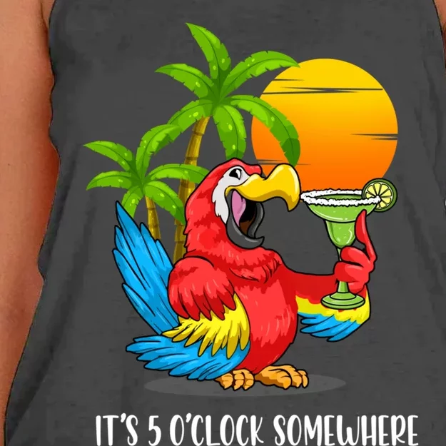 Beach Vacation Drinking Parrot ItS 5 OClock Somewhere Women's Knotted Racerback Tank