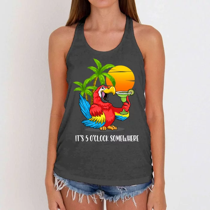 Beach Vacation Drinking Parrot ItS 5 OClock Somewhere Women's Knotted Racerback Tank