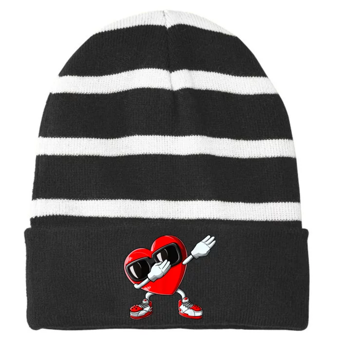 Boys Valentines Day Kids Dabbing Heart Love Dab Dance Gifts Striped Beanie with Solid Band