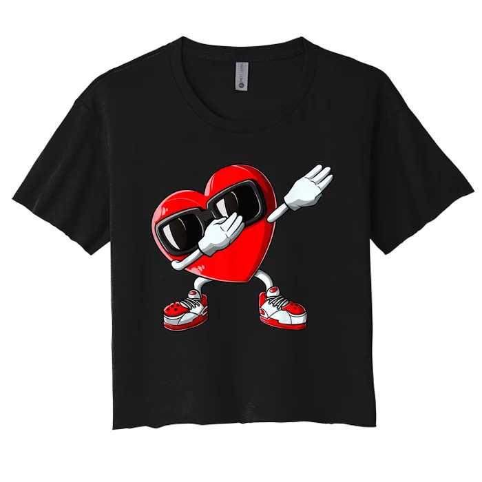 Boys Valentines Day Kids Dabbing Heart Love Dab Dance Gifts Women's Crop Top Tee