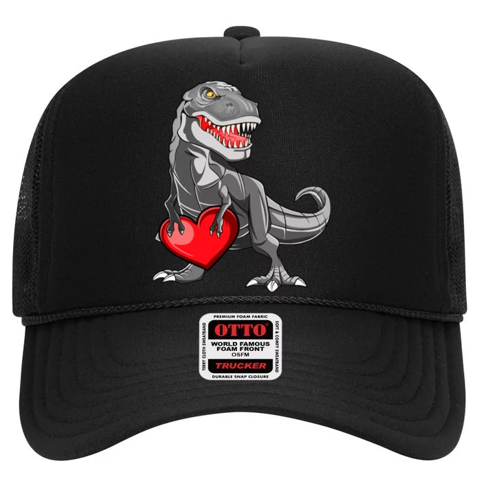 Boy Valentines Day Trex Dinosaur I Steal Hearts High Crown Mesh Trucker Hat