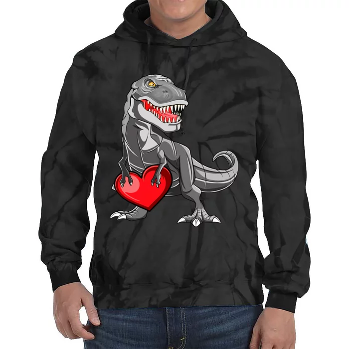 Boy Valentines Day Trex Dinosaur I Steal Hearts Tie Dye Hoodie