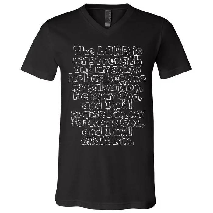 Bible Verse Exodus 152 In Dotted Phrases V-Neck T-Shirt