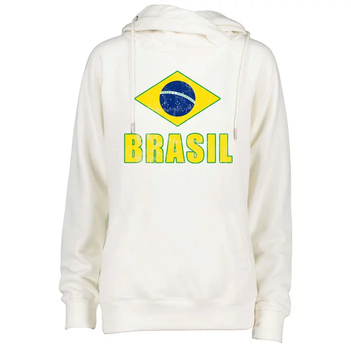 Brasil Vintage Flag Sport Womens Funnel Neck Pullover Hood