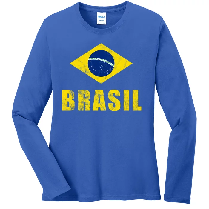 Brasil Vintage Flag Sport Ladies Long Sleeve Shirt