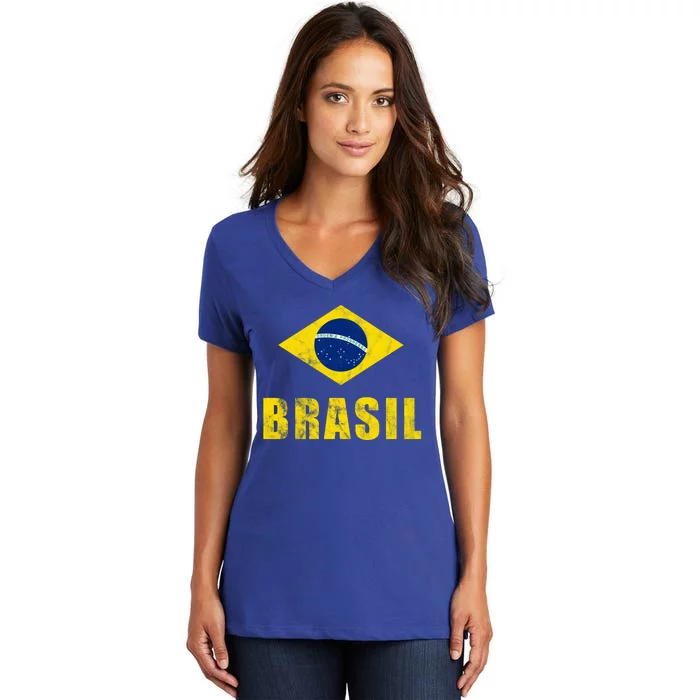 Brasil Vintage Flag Sport Women's V-Neck T-Shirt