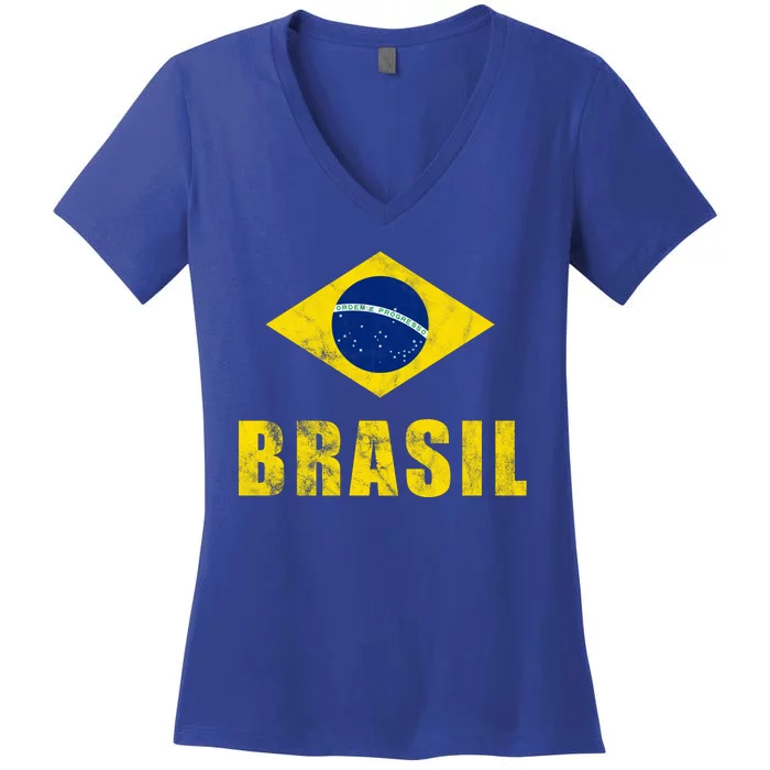 Brasil Vintage Flag Sport Women's V-Neck T-Shirt