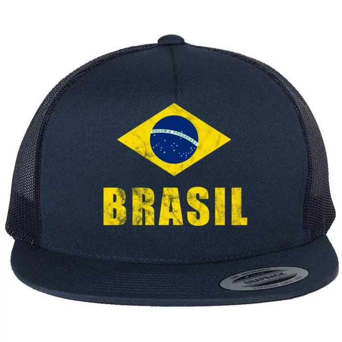 Brasil Vintage Flag Sport Flat Bill Trucker Hat