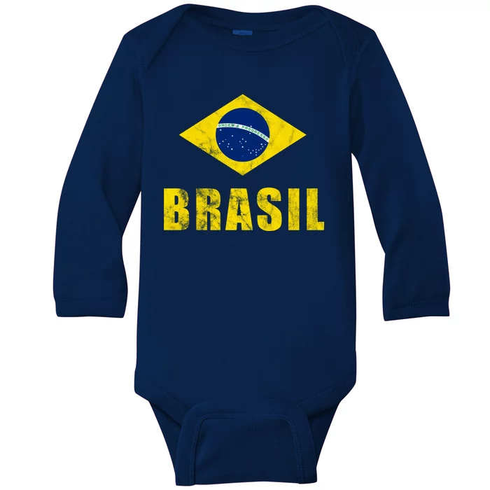 Brasil Vintage Flag Sport Baby Long Sleeve Bodysuit