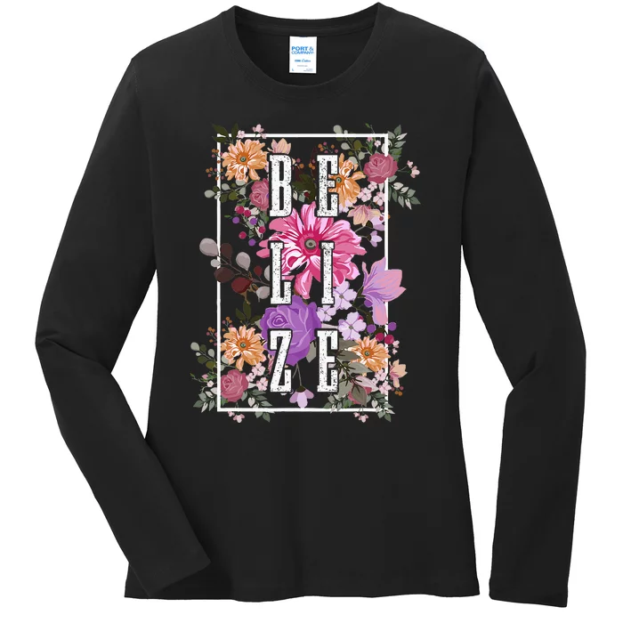 Belize Vintage Flowers Floral Ladies Long Sleeve Shirt