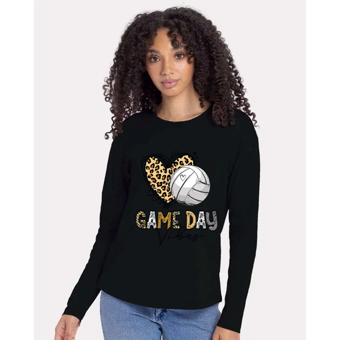 Bleached Volleyball Game Day Vibes Volleyball Mom Leopard Womens Cotton Relaxed Long Sleeve T-Shirt