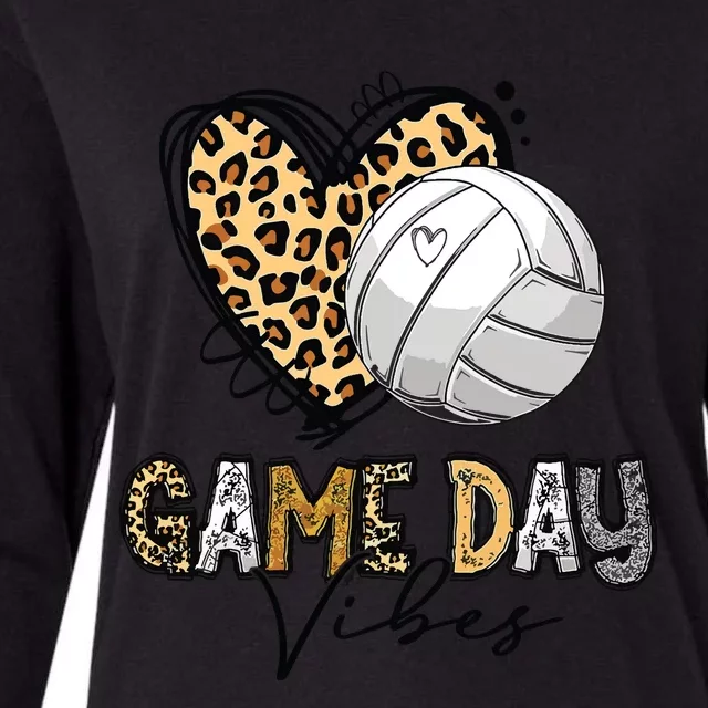 Bleached Volleyball Game Day Vibes Volleyball Mom Leopard Womens Cotton Relaxed Long Sleeve T-Shirt