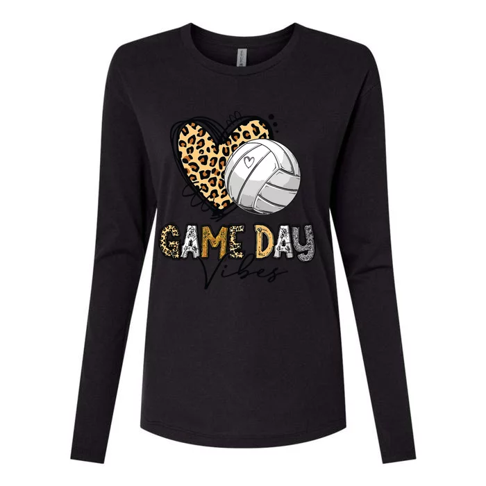 Bleached Volleyball Game Day Vibes Volleyball Mom Leopard Womens Cotton Relaxed Long Sleeve T-Shirt