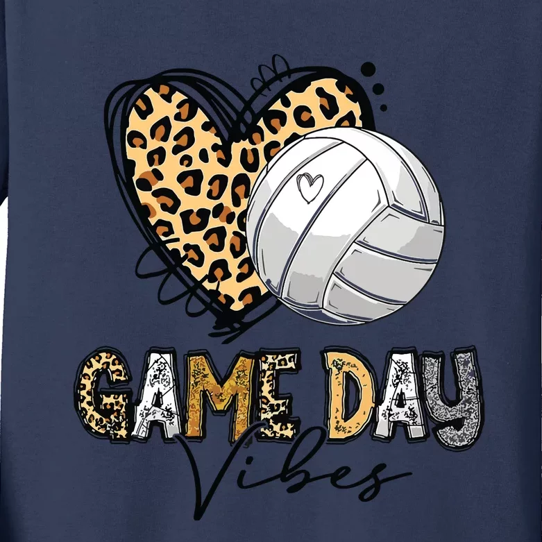 Bleached Volleyball Game Day Vibes Volleyball Mom Leopard Kids Long Sleeve Shirt