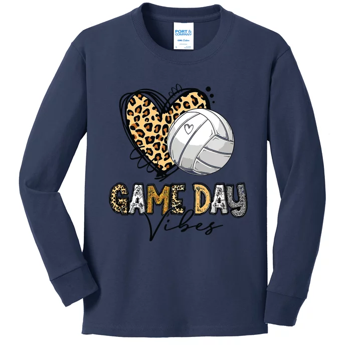 Bleached Volleyball Game Day Vibes Volleyball Mom Leopard Kids Long Sleeve Shirt