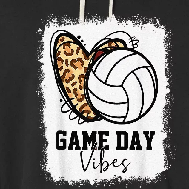 Bleached Volleyball Game Day Vibes Volleyball Mom Game Day Garment-Dyed Fleece Hoodie