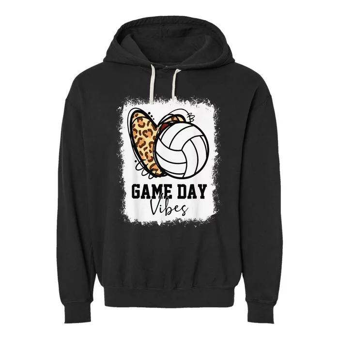 Bleached Volleyball Game Day Vibes Volleyball Mom Game Day Garment-Dyed Fleece Hoodie