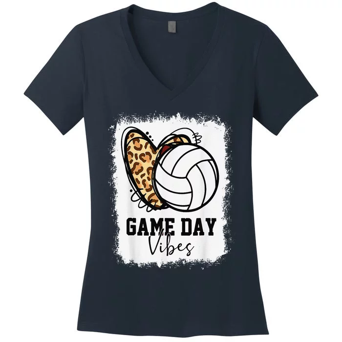 Bleached Volleyball Game Day Vibes Volleyball Mom Game Day Women's V-Neck T-Shirt