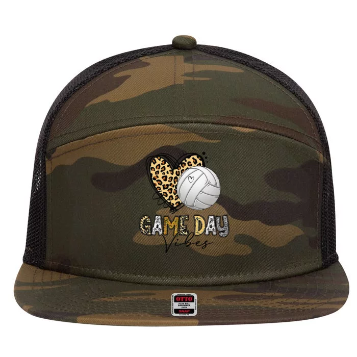 Bleached Volleyball Game Day Vibes Volleyball Mom Leopard 7 Panel Mesh Trucker Snapback Hat