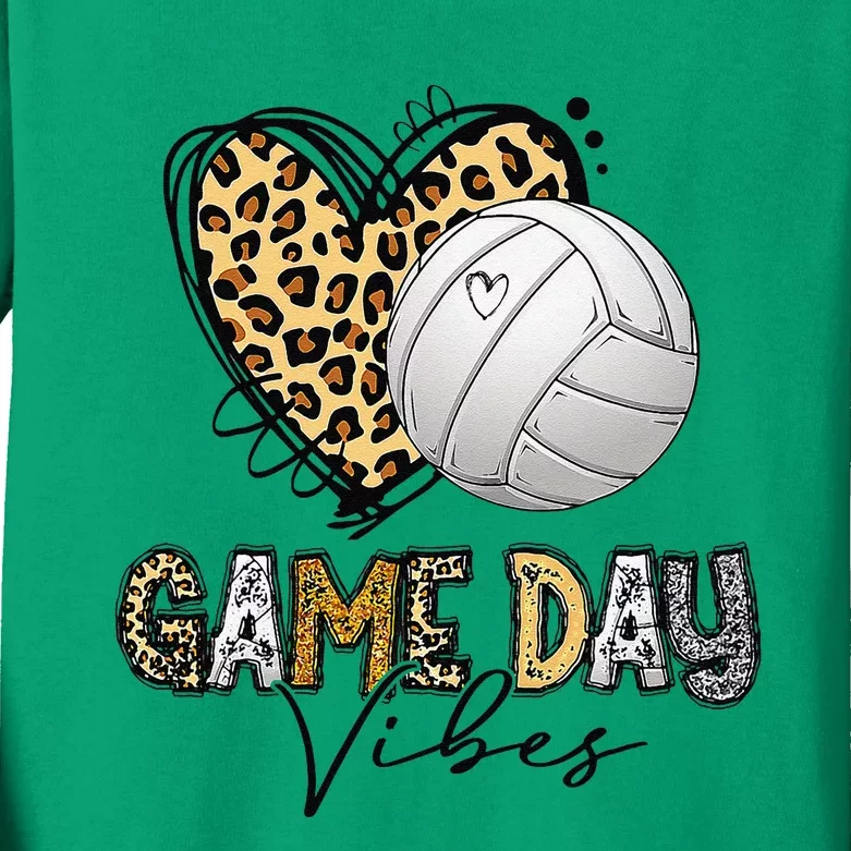 Bleached Volleyball Game Day Vibes Volleyball Mom Leopard Kids Long Sleeve Shirt