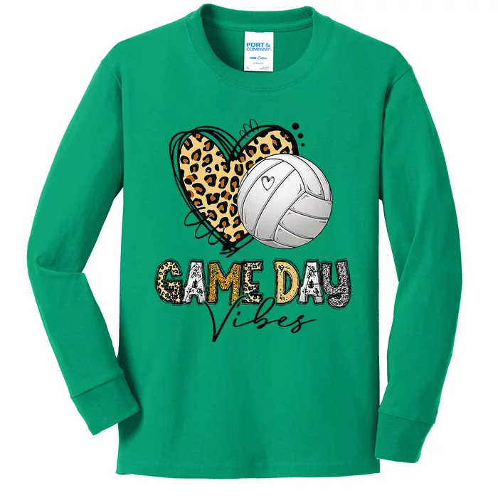 Bleached Volleyball Game Day Vibes Volleyball Mom Leopard Kids Long Sleeve Shirt