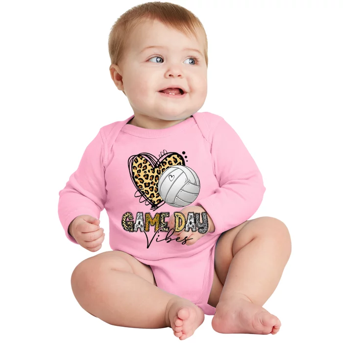 Bleached Volleyball Game Day Vibes Volleyball Mom Leopard Baby Long Sleeve Bodysuit