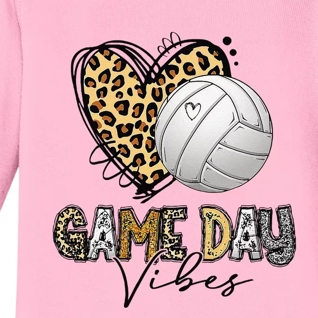 Bleached Volleyball Game Day Vibes Volleyball Mom Leopard Baby Long Sleeve Bodysuit