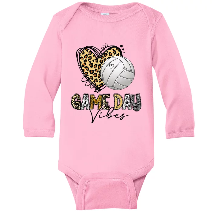 Bleached Volleyball Game Day Vibes Volleyball Mom Leopard Baby Long Sleeve Bodysuit